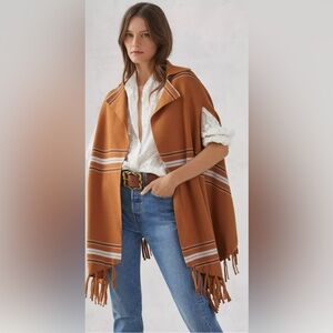 Anthropologie Striped Fringe Capelet
